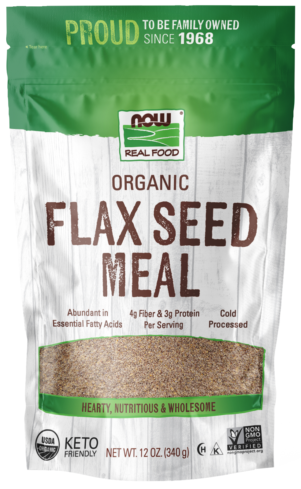 NOW Foods, Organic Flax Seed Meal, Source of Fiber, Cold-Processed,12 oz