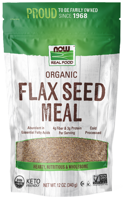 NOW Foods, Organic Flax Seed Meal, Source of Fiber, Cold-Processed,12 oz