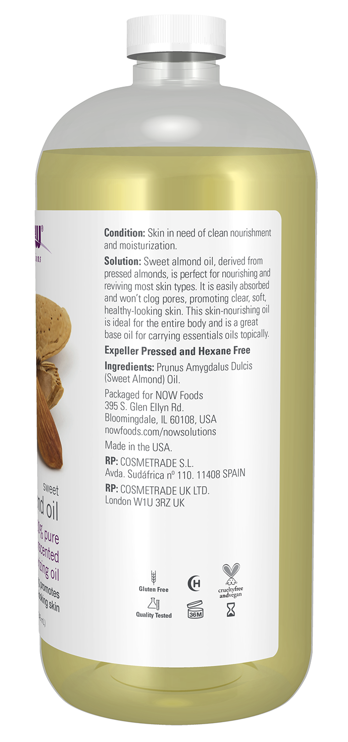 NOW Solutions, Sweet Almond Oil, Moisturizer, Unscented, 32 fl. oz
