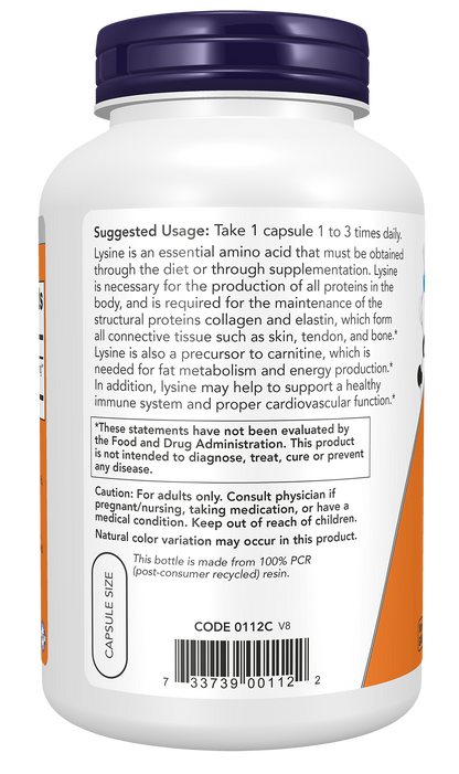 NOW Supplements, L-Lysine (L-Lysine Hydrochloride) 500 mg, Amino Acid, 250 Veg Capsules