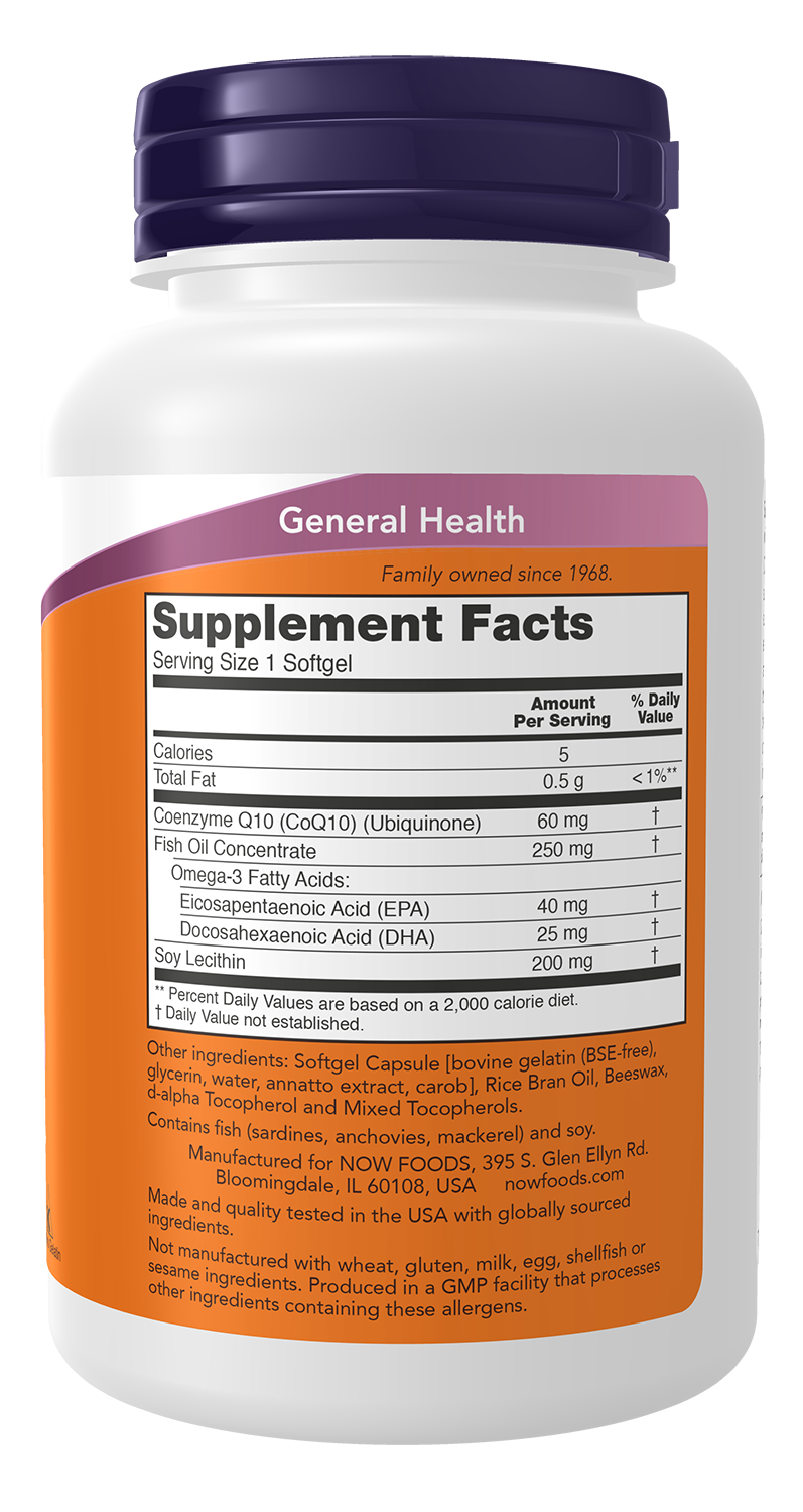 NOW Supplements, CoQ10 60 mg with Omega 3 Fish Oil, 120 Softgels