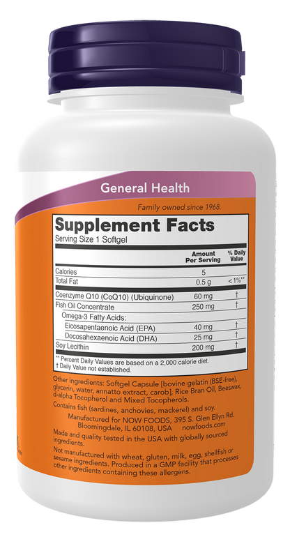 NOW Supplements, CoQ10 60 mg with Omega 3 Fish Oil, 120 Softgels