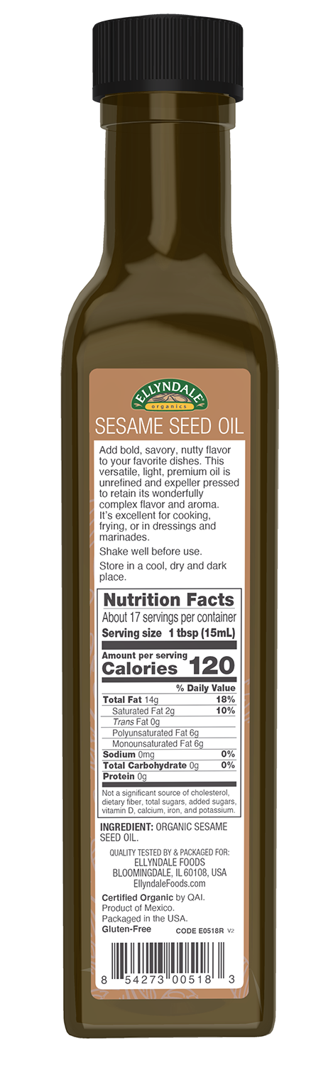 NOW Foods, Certified Organic Extra Virgin Sesame Seed Oil, Purity Tested, Unrefined, Expeller Pressed, Distinctive Savory Nutty Flavor, Certified Non-GMO, 8.45-Ounce
