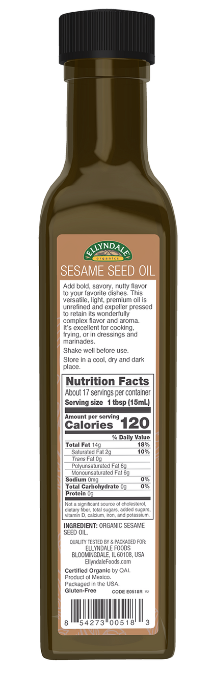 NOW Foods, Certified Organic Extra Virgin Sesame Seed Oil, Purity Tested, Unrefined, Expeller Pressed, Distinctive Savory Nutty Flavor, Certified Non-GMO, 8.45-Ounce