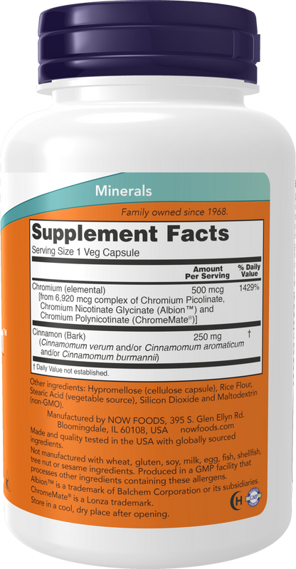 NOW Supplements, Tri-Chromium™ 500 mcg, Insulin Co-Factor*, 180 Veg Caps