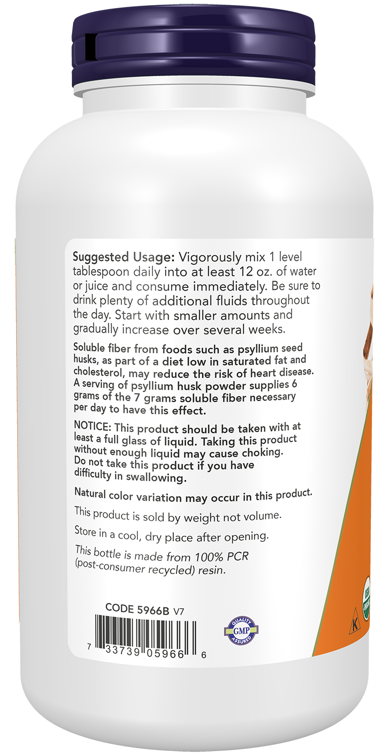 NOW Supplements, Organic Psyllium Husk Powder, Soluble Fiber, 12 oz