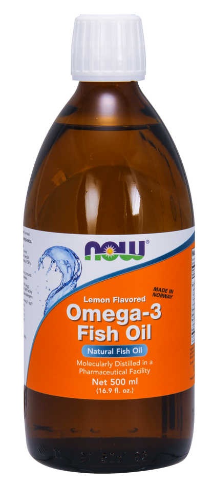 NOW Supplements, Omega-3 Fish Oil Liquid, Lemon Flavored, 16.9-oz