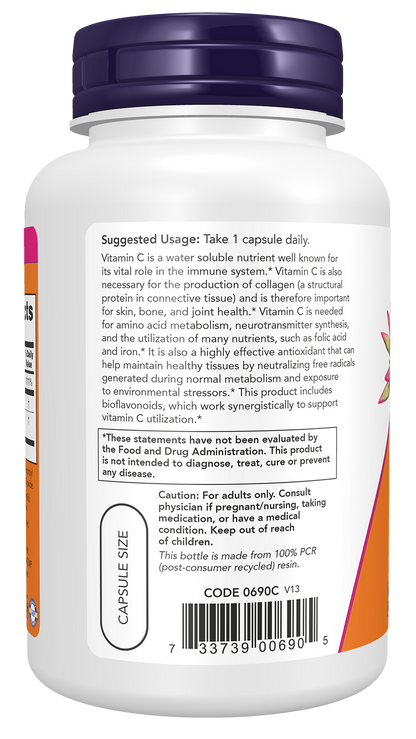 NOW Supplements, Vitamin C-1,000 with 100 mg of Bioflavonoids, 100 Veg Caps
