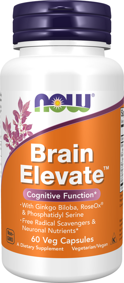 NOW Supplements, Brain Elevate™, Ginkgo Biloba & RoseOx®, 60 Veg Caps