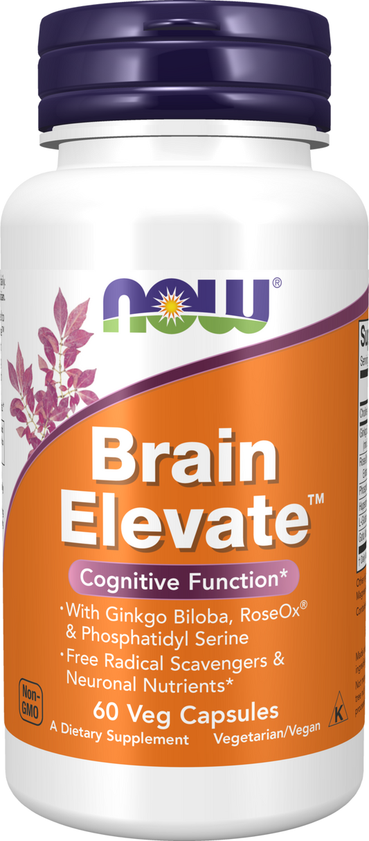 NOW Supplements, Brain Elevate™, Ginkgo Biloba & RoseOx®, 60 Veg Caps