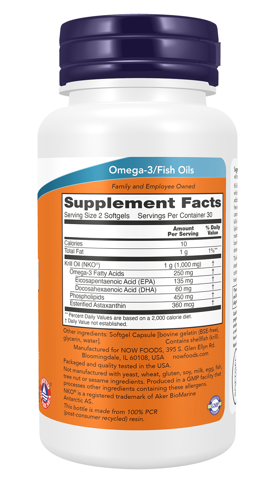 NOW Supplements, Krill Oil 500 mg, Phospholipid-Bound Omega-3, 60 Softgels