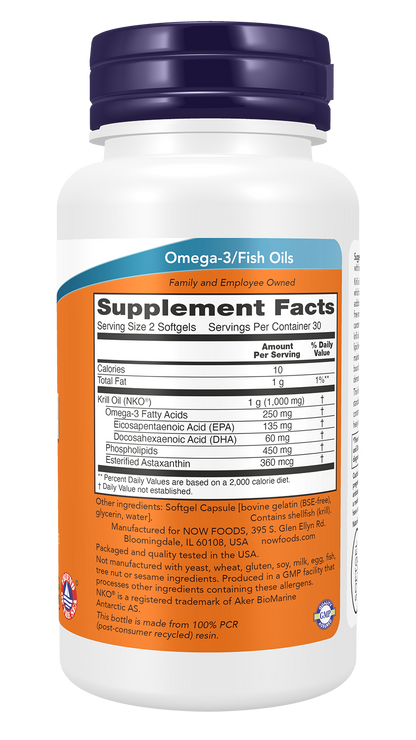 NOW Supplements, Krill Oil 500 mg, Phospholipid-Bound Omega-3, 60 Softgels
