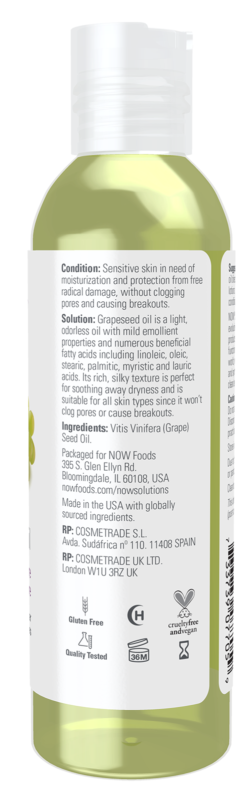 NOW Solutions, Grapeseed Oil, Sensitive Skin & All Skin Types, 4 fl. oz