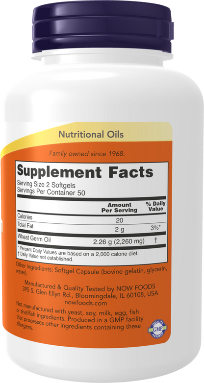 NOW Supplements, Wheat Germ Oil 1,130 mg with EFAs, 100 Softgels
