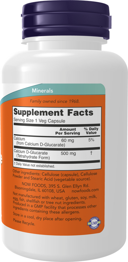 NOW Supplements, Calcium D-Glucarate 500 mg, Detox Support*, 90 Veg Caps