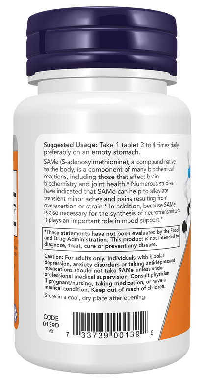 NOW Supplements, SAMe 400 mg, Nervous System Support*, 30 Tabs