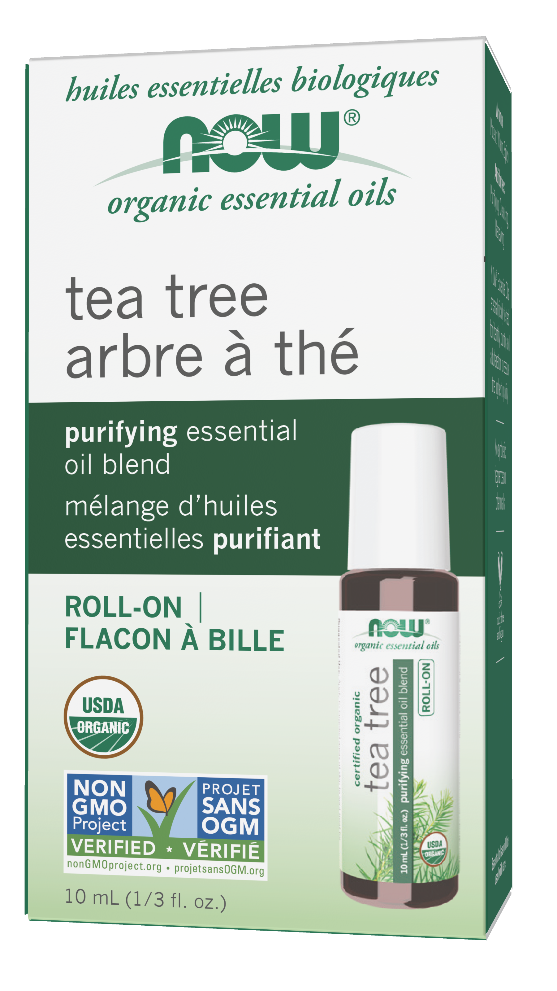 NOW Essential Oils, Organic Tea Tree Oil Purifying Roll-On, 10 mL