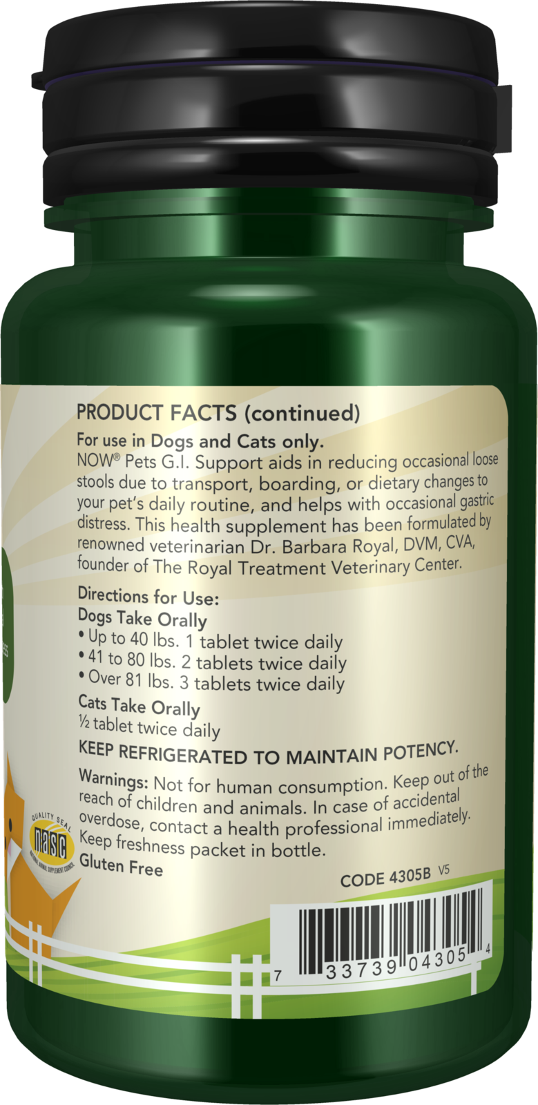 NOW Pet Health, G.I. Support Supplement, Cats & Dogs, 90 Chewable Tablets