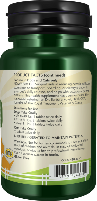 NOW Pet Health, G.I. Support Supplement, Cats & Dogs, 90 Chewable Tablets