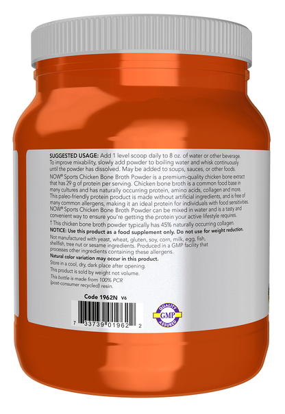 NOW Sports, Chicken Bone Broth Powder, Naturally Occurring Collagen, 1.2 lb