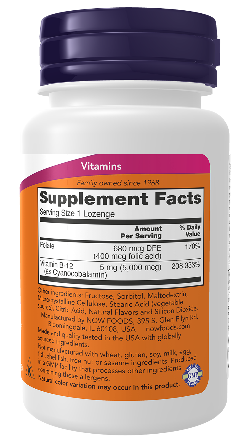 NOW Supplements, Vitamin B-12 5,000 mcg, With Folic Acid, 60 Lozenges