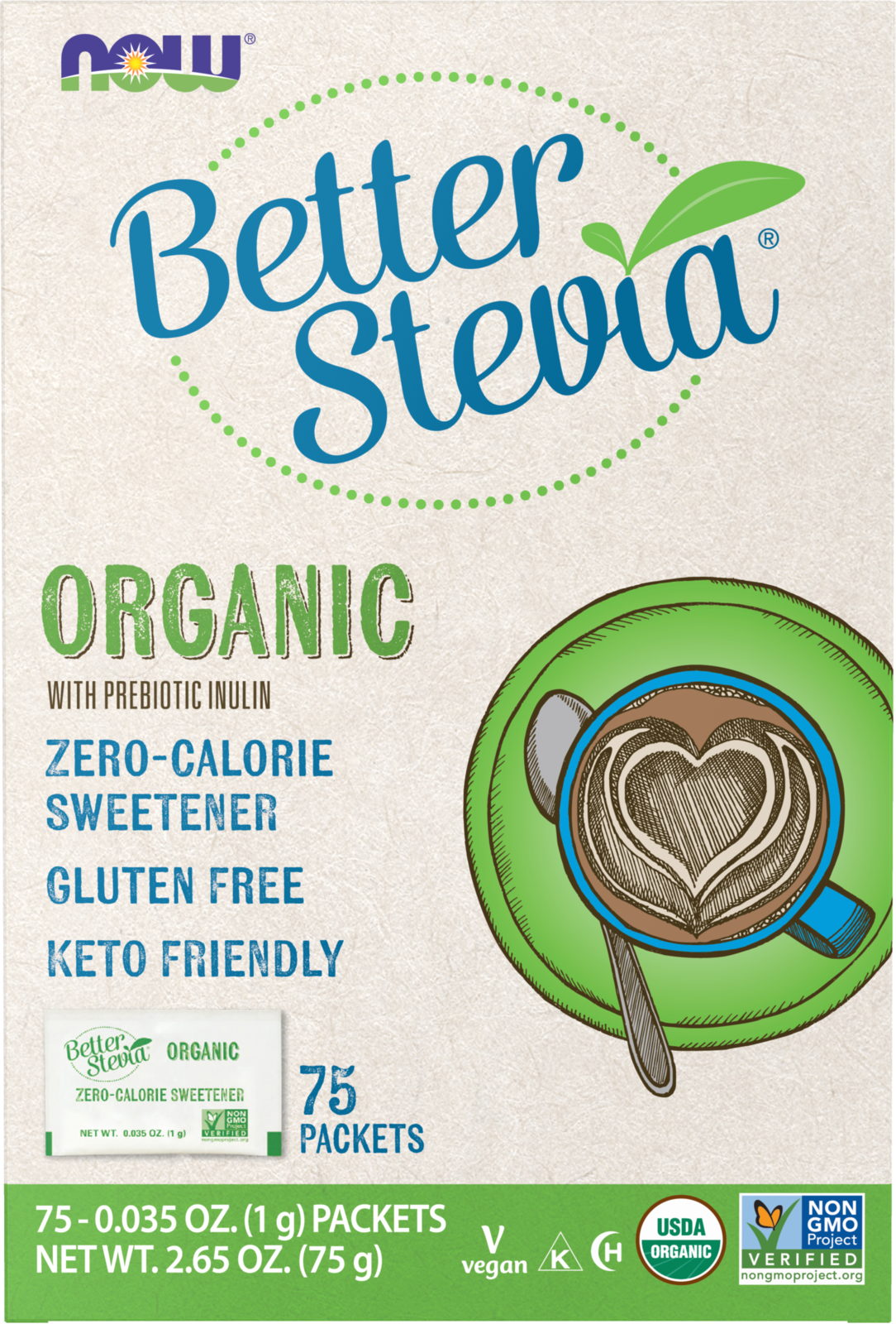 NOW BetterStevia® Organic Zero-Calorie Sweetener, 75 Packets