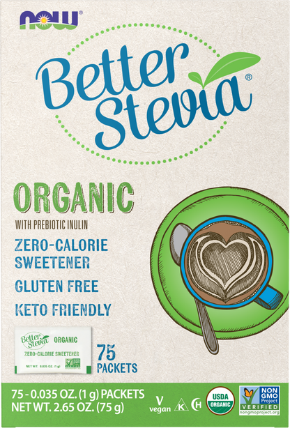 NOW BetterStevia® Organic Zero-Calorie Sweetener, 75 Packets
