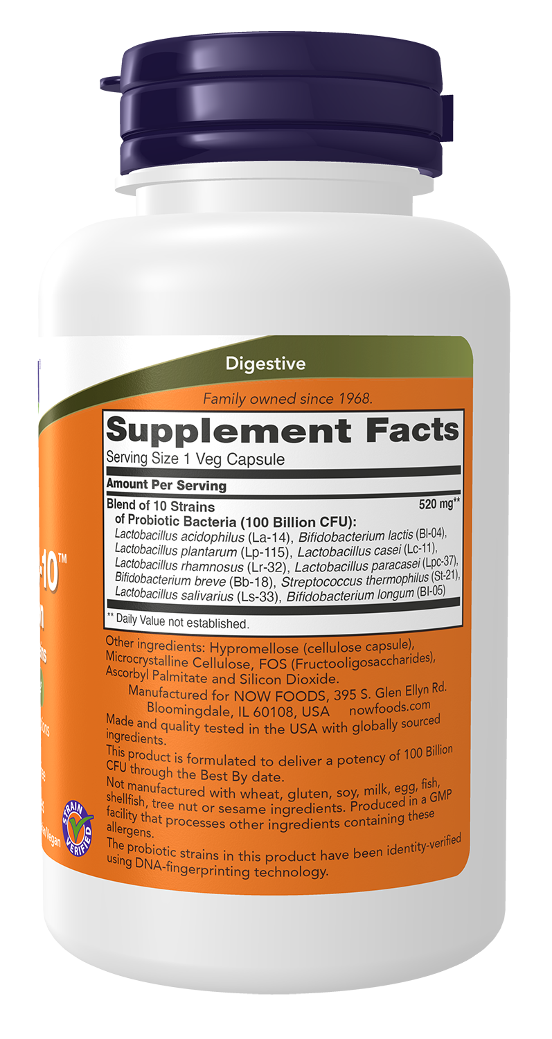 NOW Supplements, Probiotic-10™, 100 Billion, with 10 Strains, 60 Veg Caps