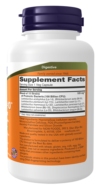 NOW Supplements, Probiotic-10™, 100 Billion, with 10 Strains, 60 Veg Caps