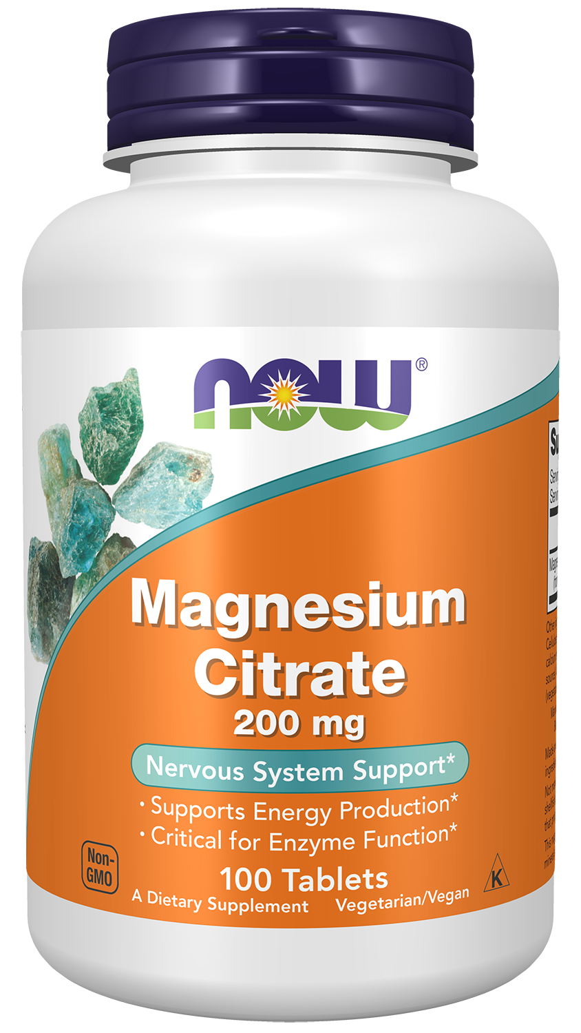 NOW Supplements, Magnesium Citrate 200 mg, Enzyme Function*, 100 Tabs