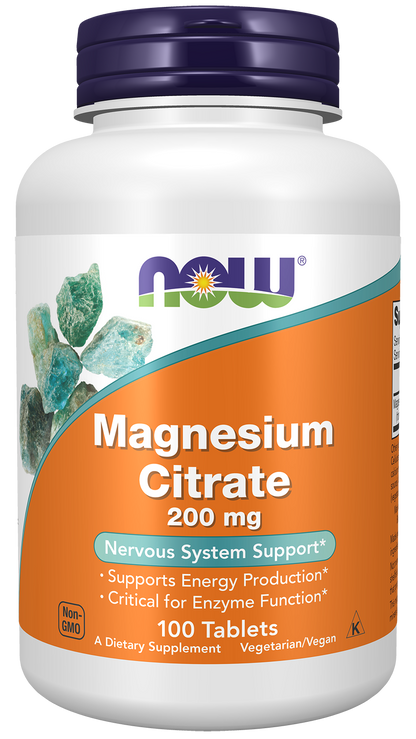 NOW Supplements, Magnesium Citrate 200 mg, Enzyme Function*, 100 Tabs