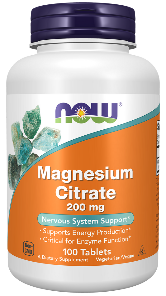 NOW Supplements, Magnesium Citrate 200 mg, Enzyme Function*, 100 Tabs