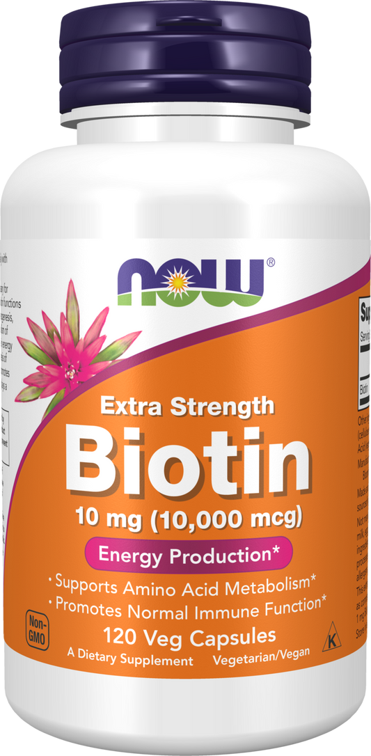 NOW Supplements, Biotin 10 mg (10,000 mcg), Extra Strength, 120 Veg Caps