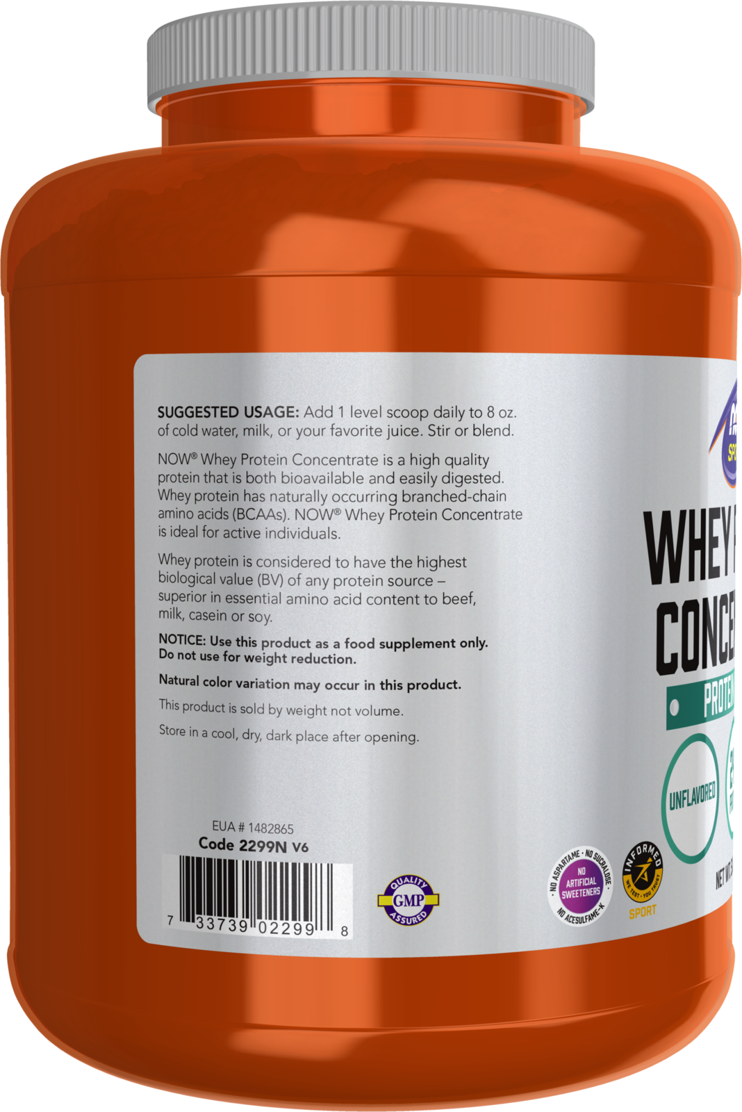NOW Sports, Whey Protein Concentrate 24 g, Unflavored Powder, 5 lbs