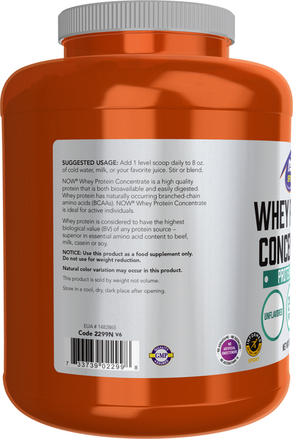 NOW Sports, Whey Protein Concentrate 24 g, Unflavored Powder, 5 lbs