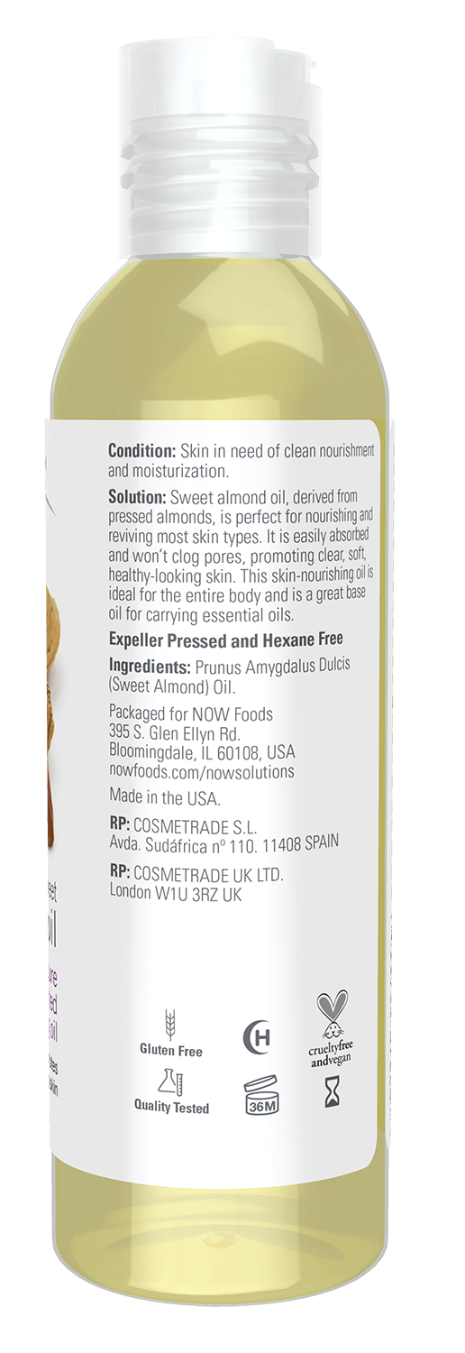 NOW Solutions, Sweet Almond Oil, Skin Moisturizer, Unscented, 4 fl. oz
