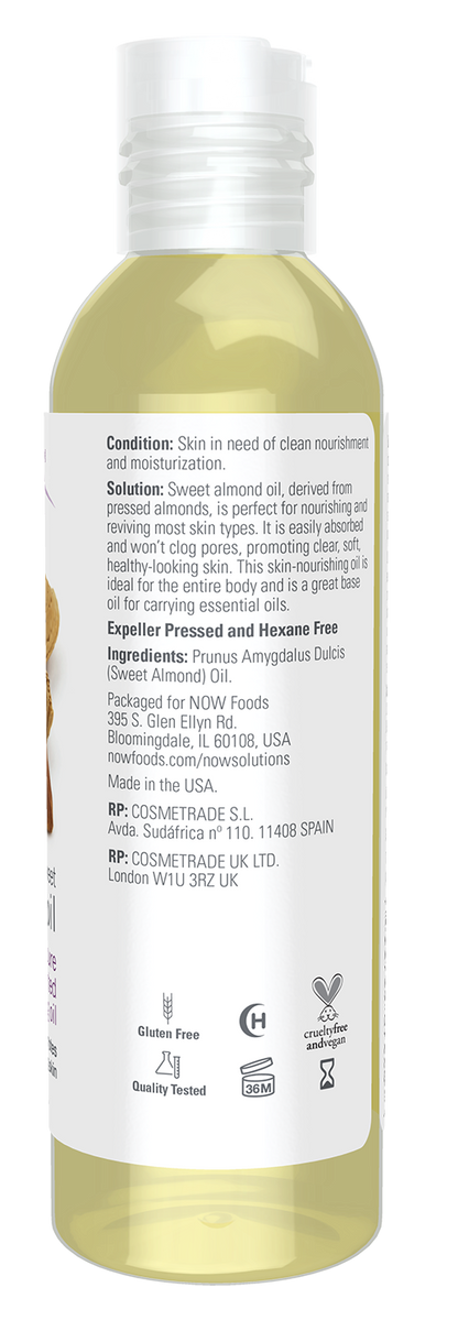 NOW Solutions, Sweet Almond Oil, Skin Moisturizer, Unscented, 4 fl. oz