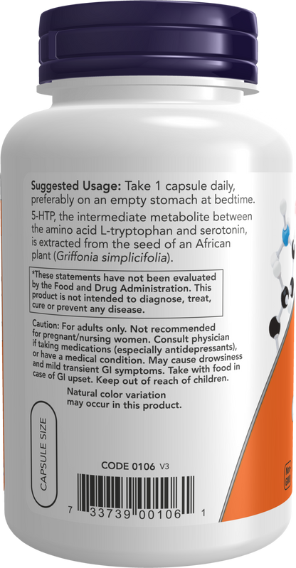 NOW Supplements, 5-HTP (5-hydroxytryptophan) 100 mg, 120 Veg Caps