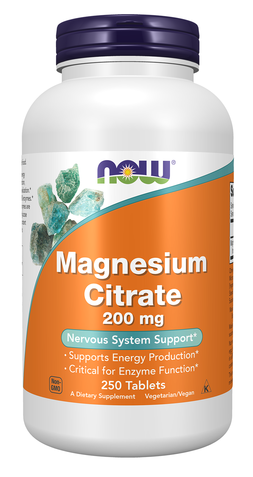 NOW Supplements, Magnesium Citrate 200 mg, Enzyme Function*, 250 Tabs