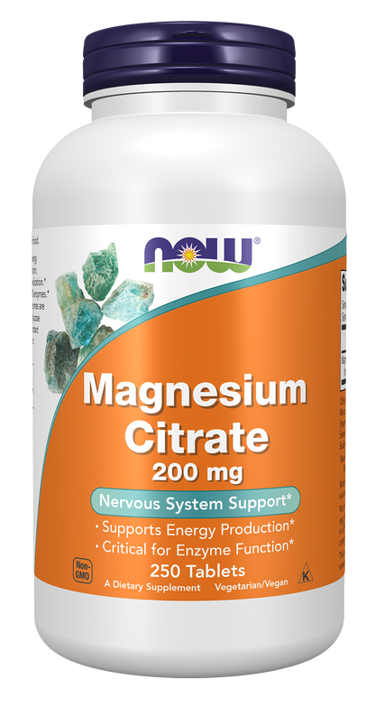 NOW Supplements, Magnesium Citrate 200 mg, Enzyme Function*, 250 Tabs