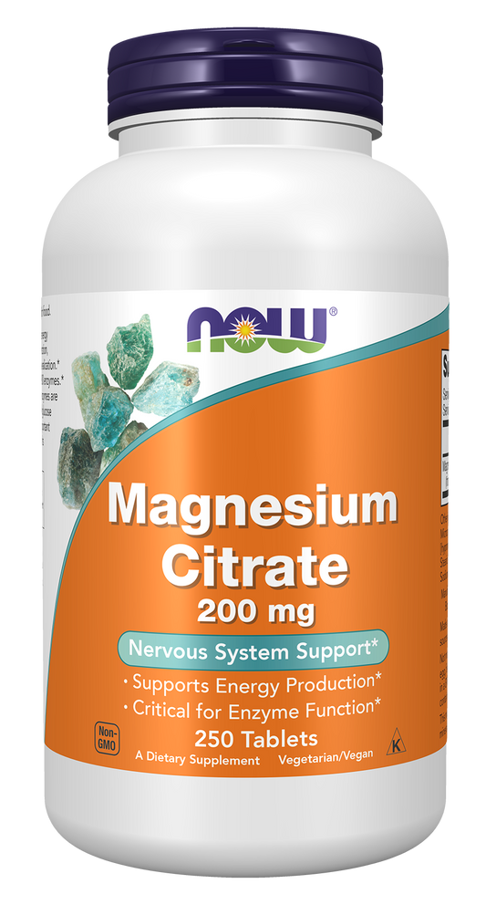 NOW Supplements, Magnesium Citrate 200 mg, Enzyme Function*, 250 Tabs