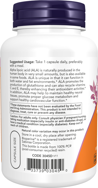 NOW Supplements, Alpha Lipoic Acid 600 mg, Extra Strength, 120 Veg Caps