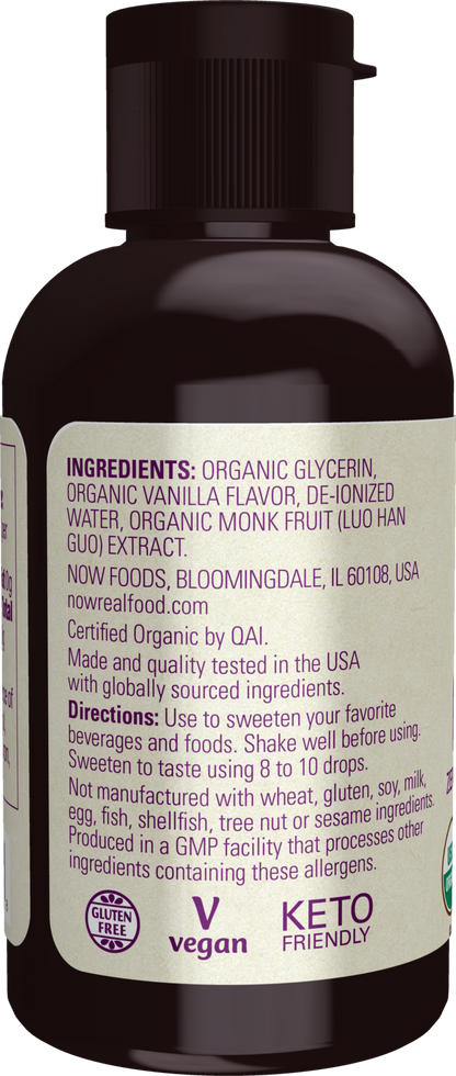 NOW Foods, Organic Liquid Monk Fruit, Vanilla, Zero-Calorie, 1.8  fl. oz