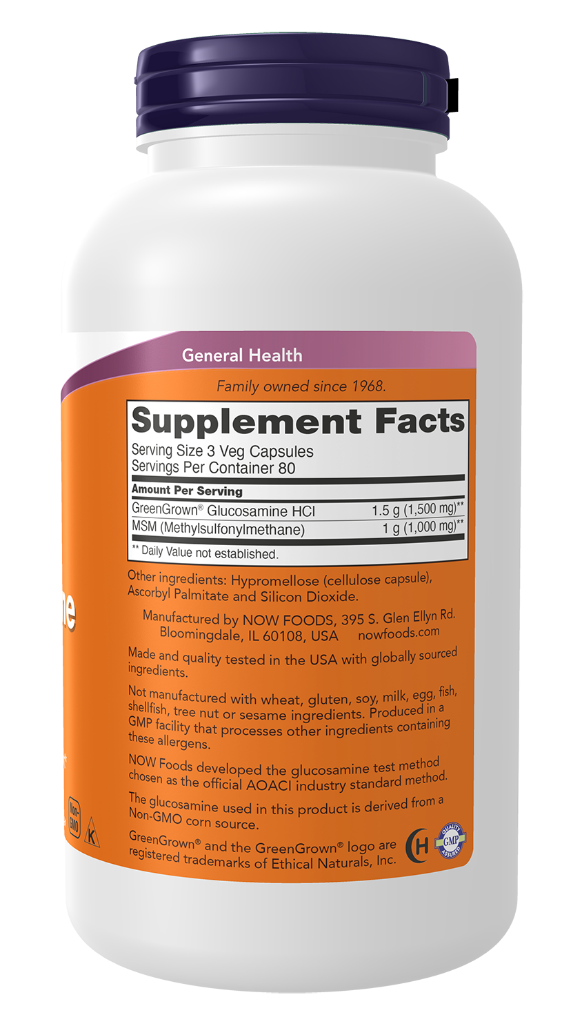NOW Supplements, Vegetarian Glucosamine & MSM, w/ GreenGrown®, 240 Veg Caps