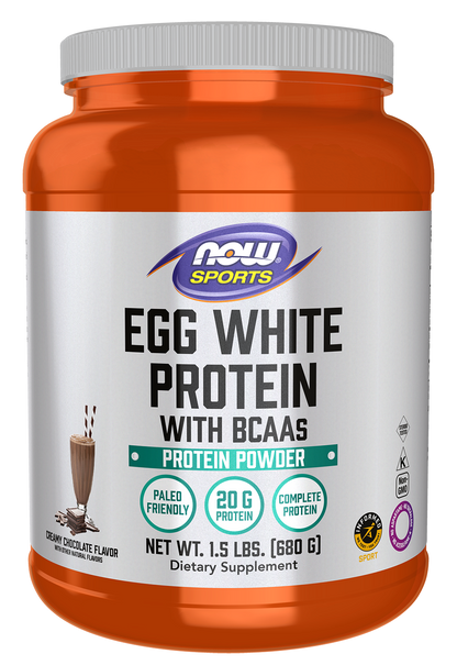 NOW Sports, Egg White Protein, 20g w/BCAAs, Creamy Chocolate, 1.5 lbs