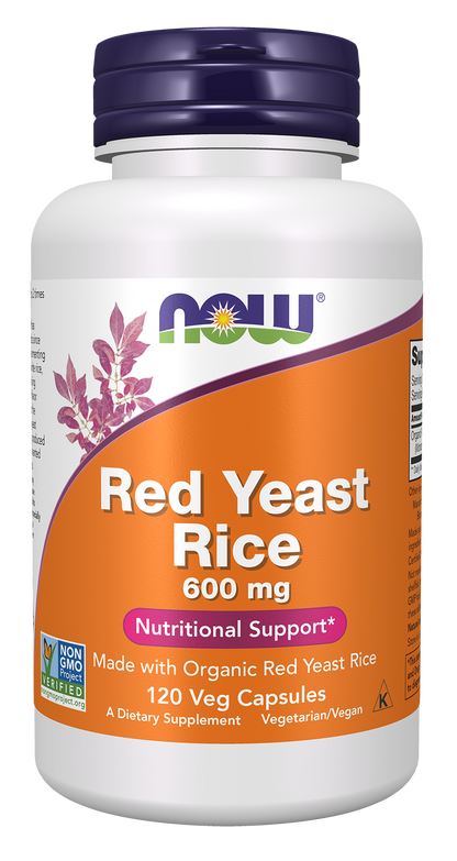 NOW Supplements, Red Yeast Rice 600 mg, Organic Red Yeast, 120 Veg Caps