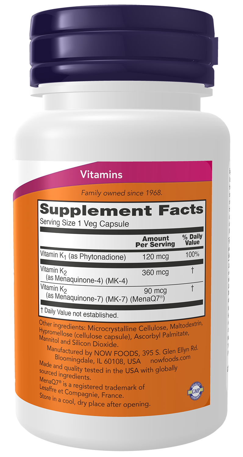 NOW Supplements, MK-7 Plus with K1 & MK-4, 90 Veg Caps