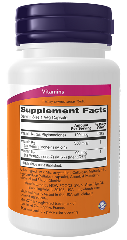 NOW Supplements, MK-7 Plus with K1 & MK-4, 90 Veg Caps