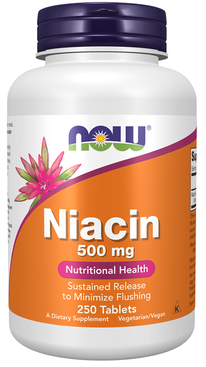 NOW Supplements, Niacin (Vitamin B-3) 500 mg, Sustained Release,250 Tabs