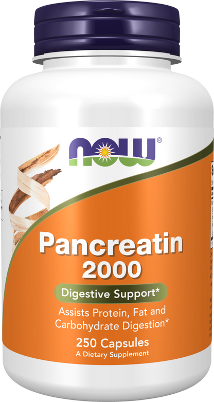 NOW Supplements, Pancreatin 2000, Protease, Amylase Enzymes, 250 Caps